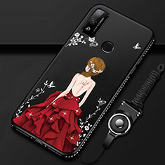 Coque Silicone Dos de Fille Souple Couleur Unie Etui Housse pour Huawei Honor Play4T Rouge et Noir