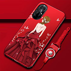 Coque Silicone Dos de Fille Souple Couleur Unie Etui Housse pour Huawei Nova 8 Pro 5G Rouge