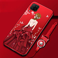 Coque Silicone Dos de Fille Souple Couleur Unie Etui Housse pour Huawei P40 Lite Rouge