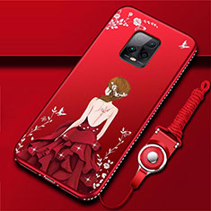 Coque Silicone Dos de Fille Souple Couleur Unie Etui Housse pour Xiaomi Redmi 10X Pro 5G Rouge