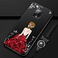Coque Silicone Dos de Fille Souple Couleur Unie Etui Housse pour Xiaomi Redmi 10X Pro 5G Rouge et Noir