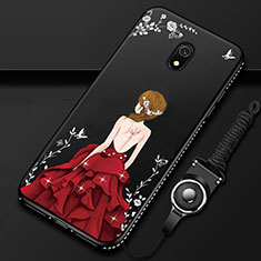 Coque Silicone Dos de Fille Souple Couleur Unie Etui Housse pour Xiaomi Redmi 8A Rouge et Noir