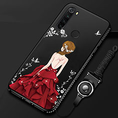Coque Silicone Dos de Fille Souple Couleur Unie Etui Housse pour Xiaomi Redmi Note 8 (2021) Rouge et Noir