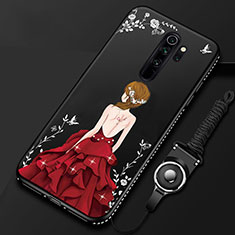 Coque Silicone Dos de Fille Souple Couleur Unie Etui Housse pour Xiaomi Redmi Note 8 Pro Rouge et Noir