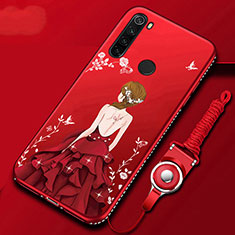 Coque Silicone Dos de Fille Souple Couleur Unie Etui Housse pour Xiaomi Redmi Note 8 Rouge