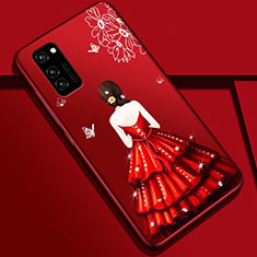 Coque Silicone Dos de Fille Souple Couleur Unie Etui Housse S01 pour Huawei Honor V30 Pro 5G Rouge