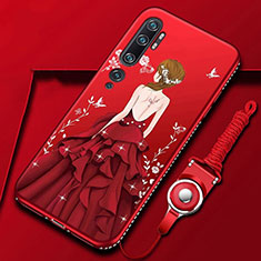 Coque Silicone Dos de Fille Souple Couleur Unie Etui Housse S01 pour Xiaomi Mi Note 10 Pro Rouge