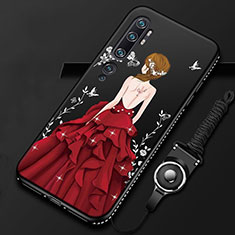 Coque Silicone Dos de Fille Souple Couleur Unie Etui Housse S01 pour Xiaomi Mi Note 10 Pro Rouge et Noir