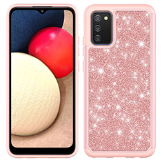 Coque Silicone et Plastique Housse Etui Protection Integrale 360 Degres Bling-Bling JX1 pour Samsung Galaxy A03s Or Rose