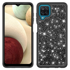 Coque Silicone et Plastique Housse Etui Protection Integrale 360 Degres Bling-Bling JX1 pour Samsung Galaxy A12 Nacho Noir
