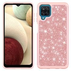 Coque Silicone et Plastique Housse Etui Protection Integrale 360 Degres Bling-Bling JX1 pour Samsung Galaxy A12 Or Rose