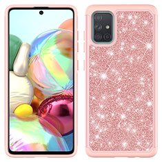 Coque Silicone et Plastique Housse Etui Protection Integrale 360 Degres Bling-Bling JX1 pour Samsung Galaxy A71 5G Or Rose