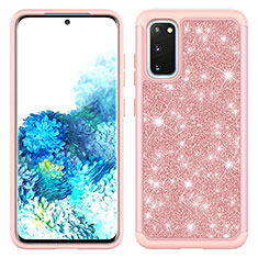 Coque Silicone et Plastique Housse Etui Protection Integrale 360 Degres Bling-Bling JX1 pour Samsung Galaxy S20 5G Or Rose