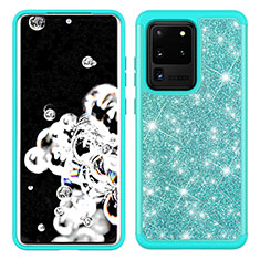 Coque Silicone et Plastique Housse Etui Protection Integrale 360 Degres Bling-Bling JX1 pour Samsung Galaxy S20 Ultra 5G Cyan