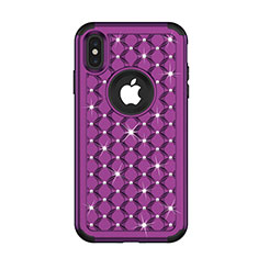Coque Silicone et Plastique Housse Etui Protection Integrale 360 Degres Bling-Bling pour Apple iPhone X Violet