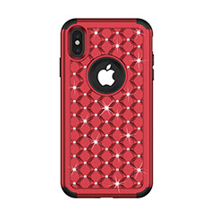 Coque Silicone et Plastique Housse Etui Protection Integrale 360 Degres Bling-Bling pour Apple iPhone Xs Max Rouge