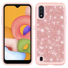 Coque Silicone et Plastique Housse Etui Protection Integrale 360 Degres Bling-Bling pour Samsung Galaxy A01 SM-A015 Or Rose