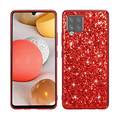 Coque Silicone et Plastique Housse Etui Protection Integrale 360 Degres Bling-Bling pour Samsung Galaxy A42 5G Rouge