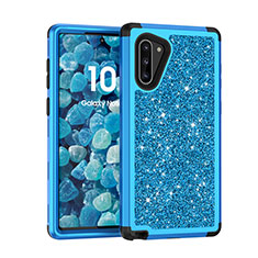 Coque Silicone et Plastique Housse Etui Protection Integrale 360 Degres Bling-Bling pour Samsung Galaxy Note 10 Bleu