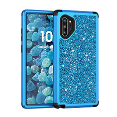 Coque Silicone et Plastique Housse Etui Protection Integrale 360 Degres Bling-Bling pour Samsung Galaxy Note 10 Plus Bleu