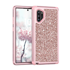 Coque Silicone et Plastique Housse Etui Protection Integrale 360 Degres Bling-Bling pour Samsung Galaxy Note 10 Plus Or Rose