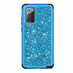 Coque Silicone et Plastique Housse Etui Protection Integrale 360 Degres Bling-Bling pour Samsung Galaxy Note 20 5G Bleu Ciel