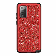 Coque Silicone et Plastique Housse Etui Protection Integrale 360 Degres Bling-Bling pour Samsung Galaxy Note 20 5G Rouge