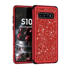 Coque Silicone et Plastique Housse Etui Protection Integrale 360 Degres Bling-Bling pour Samsung Galaxy S10 Rouge