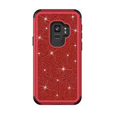 Coque Silicone et Plastique Housse Etui Protection Integrale 360 Degres Bling-Bling pour Samsung Galaxy S9 Rouge