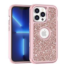 Coque Silicone et Plastique Housse Etui Protection Integrale 360 Degres Bling-Bling YJ1 pour Apple iPhone 13 Pro Max Or Rose