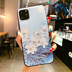 Coque Silicone Fleurs Souple Couleur Unie Etui Housse H16 pour Apple iPhone 11 Pro Max Bleu Ciel