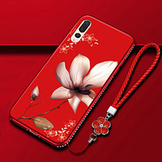 Coque Silicone Fleurs Souple Couleur Unie Etui Housse K01 pour Huawei P20 Pro Rouge