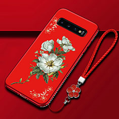 Coque Silicone Fleurs Souple Couleur Unie Etui Housse K01 pour Samsung Galaxy S10 5G Rouge