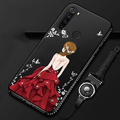 Coque Silicone Fleurs Souple Couleur Unie Etui Housse K01 pour Xiaomi Redmi Note 8 (2021) Rouge et Noir
