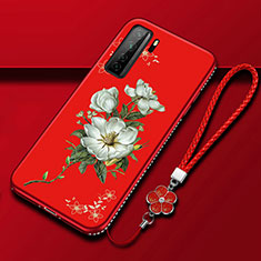 Coque Silicone Fleurs Souple Couleur Unie Etui Housse K02 pour Huawei P40 Lite 5G Rouge