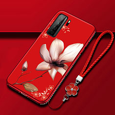 Coque Silicone Fleurs Souple Couleur Unie Etui Housse K02 pour Huawei P40 Lite 5G Vin Rouge
