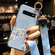 Coque Silicone Fleurs Souple Couleur Unie Etui Housse K02 pour Samsung Galaxy S10 5G Bleu Ciel
