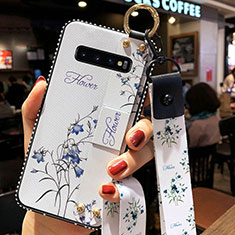 Coque Silicone Fleurs Souple Couleur Unie Etui Housse K02 pour Samsung Galaxy S10 Blanc