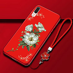 Coque Silicone Fleurs Souple Couleur Unie Etui Housse K03 pour Huawei P20 Rouge