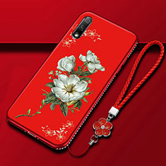 Coque Silicone Fleurs Souple Couleur Unie Etui Housse pour Huawei Enjoy 10 Rouge