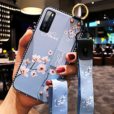 Coque Silicone Fleurs Souple Couleur Unie Etui Housse pour Huawei Enjoy 20 Pro 5G Bleu Ciel