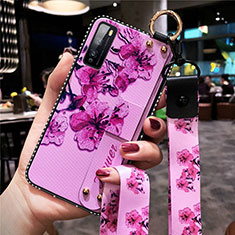 Coque Silicone Fleurs Souple Couleur Unie Etui Housse pour Huawei Enjoy 20 Pro 5G Violet