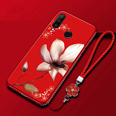 Coque Silicone Fleurs Souple Couleur Unie Etui Housse pour Huawei Enjoy 9s Rouge