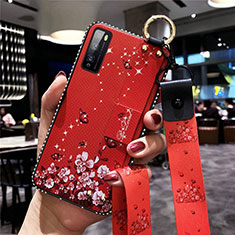 Coque Silicone Fleurs Souple Couleur Unie Etui Housse pour Huawei Enjoy Z 5G Rouge