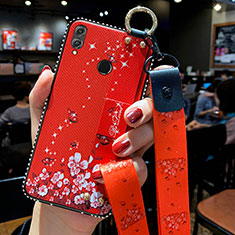 Coque Silicone Fleurs Souple Couleur Unie Etui Housse pour Huawei Honor 10 Lite Rouge