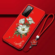 Coque Silicone Fleurs Souple Couleur Unie Etui Housse pour Huawei Honor Play4 5G Rouge