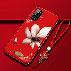Coque Silicone Fleurs Souple Couleur Unie Etui Housse pour Huawei Honor Play4 Pro 5G Vin Rouge