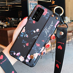 Coque Silicone Fleurs Souple Couleur Unie Etui Housse pour Huawei Honor Play4T Pro Noir