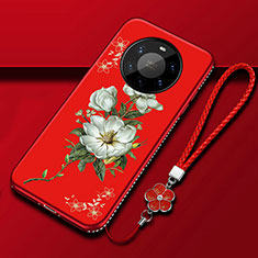 Coque Silicone Fleurs Souple Couleur Unie Etui Housse pour Huawei Mate 40 Pro+ Plus Rouge