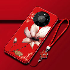 Coque Silicone Fleurs Souple Couleur Unie Etui Housse pour Huawei Mate 40 Pro+ Plus Vin Rouge